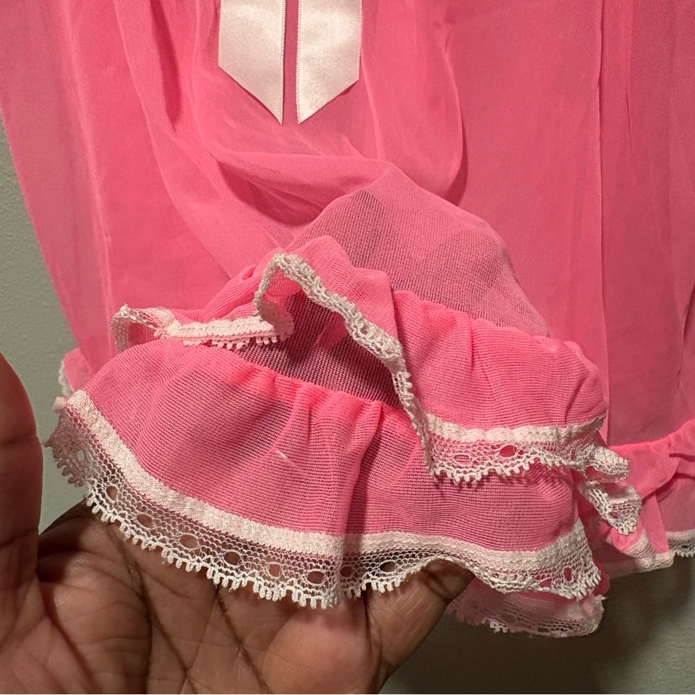 Victoria’s Secret Pink Chemise Nightie Size L Ruffle Trim Lingerie Sheer - Picture 6 of 11
